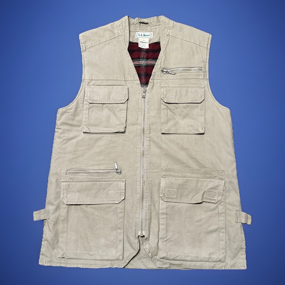 Vintage LL Bean Vest Women Medium Fishing Flannel Lined Outdoor Cargo Safari 90s